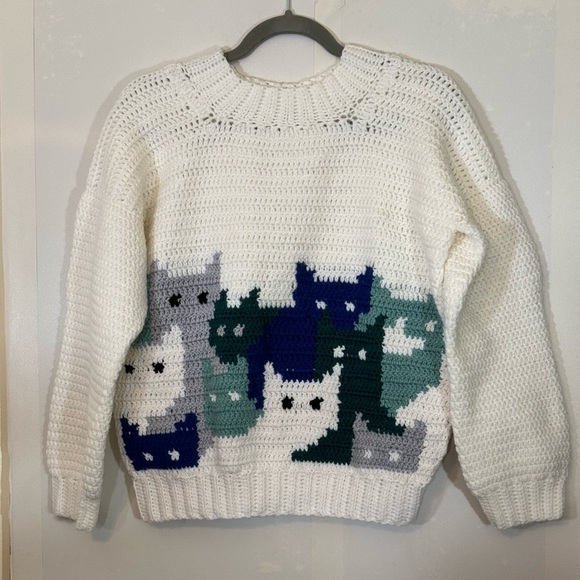 Handmade Catghan Crochet Novelty Print Sweater Size Small - Picture 4 of 10